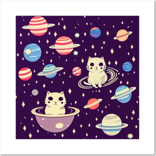 Cats in space pattern Posters and Art